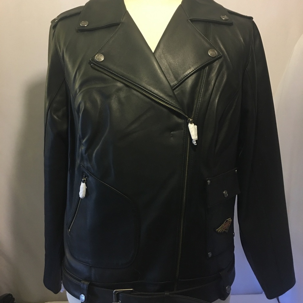 Harley Davidson Women’ 120th Anniversary D-Pocket Biker Black Leather Jacket